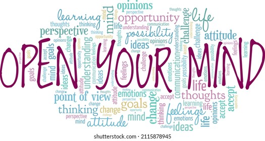 Open Your Mind conceptual vector illustration word cloud isolated on white background.