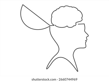 Open your mind design. Free your mind. Opened head. Attention concept. line icon-continuous line drawing. Editable stroke.