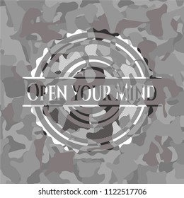 Open your Mind grey camouflage emblem
