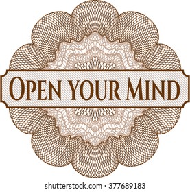 Open your Mind inside money style emblem or rosette