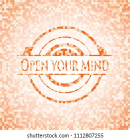  Open your Mind orange mosaic emblem with background