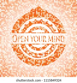 Open your Mind orange mosaic emblem with background