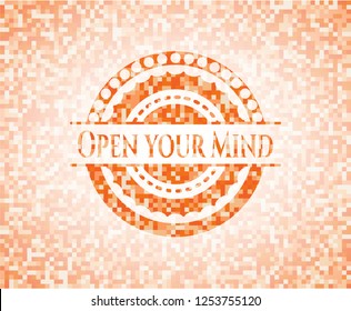 Open your Mind orange mosaic emblem with background