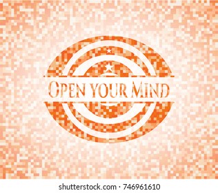 Open your Mind orange mosaic emblem with background