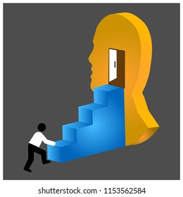 Open Your Mind with people icon. Flat vector illustration on white background