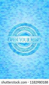 Open your Mind realistic sky blue mosaic emblem