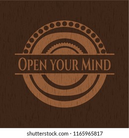 Open your Mind retro wooden emblem