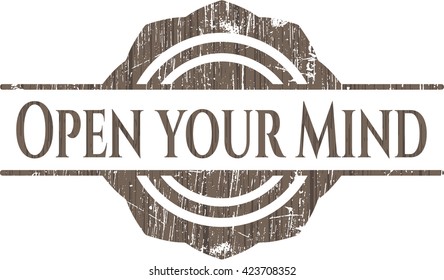 Open your Mind retro wooden emblem