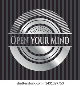 Open your Mind silvery emblem or badge. Vector Illustration. Mosaic.