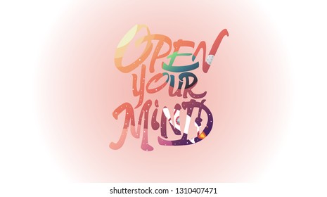 Open your Mind. Vector illustration. Print on clothes. Sticker, lettering aand flat space.