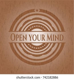 Open your Mind wooden emblem. Retro