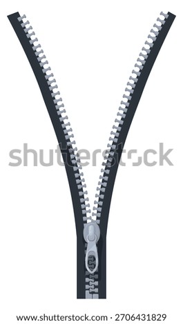 Open zip. Clothing pull lock. Hand fastener