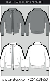 Open Zip Jacket Flat Sketch Vector