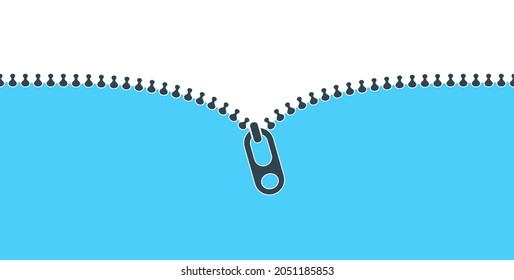 Open zipper background in flat style. Zipper with lock. Cloth fastener banner template. Vector illustration.