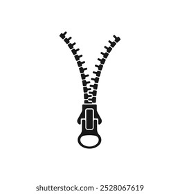 Open zipper black isolated vector illustration. Zipper glyph icon.