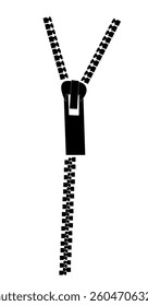 Open zipper. Solid vector black icon isolated on white background