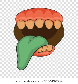 Open zombie mouth with tongue icon. Cartoon illustration of zombie mouth with tongue vector icon for web