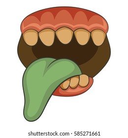 Open zombie mouth with tongue icon. Cartoon illustration of zombie mouth with tongue vector icon for web