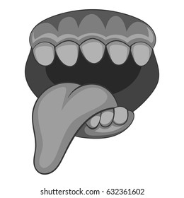 Open zombie mouth with tongue icon in monochrome style isolated on white background vector illustration
