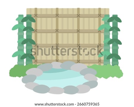 Open-air bath, hot spring, bamboo fence illustration material