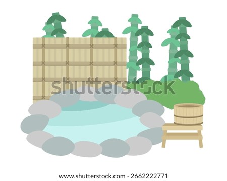 Open-air bath, hot spring, bamboo, bamboo fence, wooden bathtub, chair, illustration material