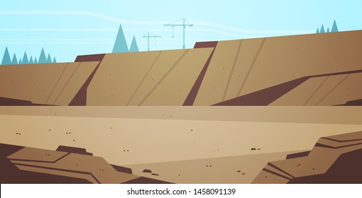 opencast mining stone quarry industrial mine production concept hills mountains background flat horizontal