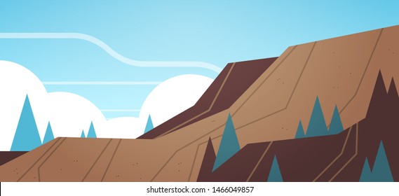 opencast mining stone quarry industrial mine production concept hills mountains background flat horizontal