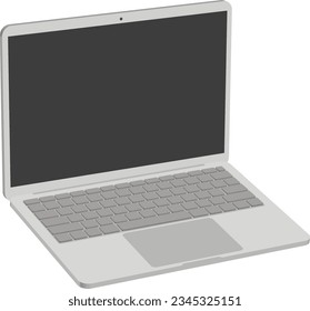 Öffnen Sie das 3D-Modell für Notebooks. Visualisierung von silbernem Laptop mit leerem Bildschirm. Einzige Vektorgrafik auf weißem Hintergrund.