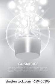Opened anti-aging cream and shining lights vector cosmetic ads