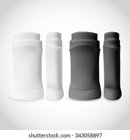 Opened antiperspirant bottle in black and white color. Product packing design. 