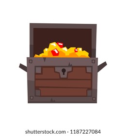 Opened antique chest full of golden coins and jewels vector Illustration on a white background