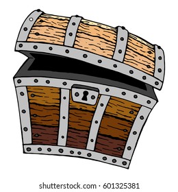 Opened antique treasure chest. Vector illustration.