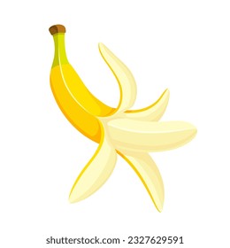 Geöffnete Banane im Cartoon-Stil. Flaches Design. Gelbe Banane einzeln auf weißem Hintergrund. Vektorgrafik