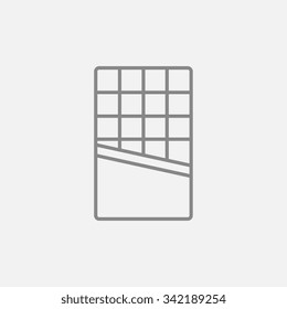 Opened bar of chocolate line icon for web, mobile and infographics. Vector dark grey icon isolated on light grey background.