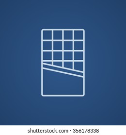 Opened bar of chocolate line icon for web, mobile and infographics. Vector light blue icon isolated on blue background.