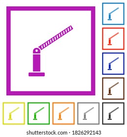 Opened barrier flat color icons in square frames on white background
