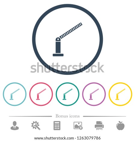 Opened barrier flat color icons in round outlines. 6 bonus icons included.
