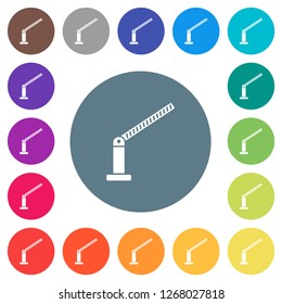 Opened barrier flat white icons on round color backgrounds. 17 background color variations are included.