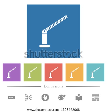Opened barrier flat white icons in square backgrounds. 6 bonus icons included.