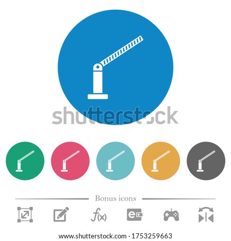 Opened barrier flat white icons on round color backgrounds. 6 bonus icons included.