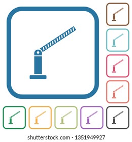 Opened barrier simple icons in color rounded square frames on white background