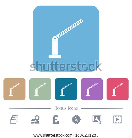 Opened barrier white flat icons on color rounded square backgrounds. 6 bonus icons included
