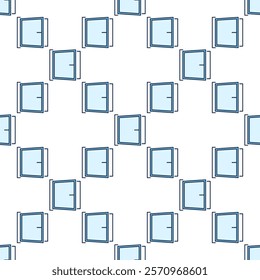 Opened Big Portal vector Window concept blue seamless pattern