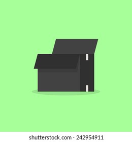 opened black box isolated on olive background. concept of packing materials, distribution, warehouse, moving company and shipment order. flat style trendy modern logo design vector illustration