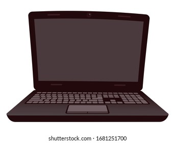 Opened black laptop with gray keyboard and touchpad. Portable personal computer isolated on white. Realistic electronic device. Office equipment, gadget vector