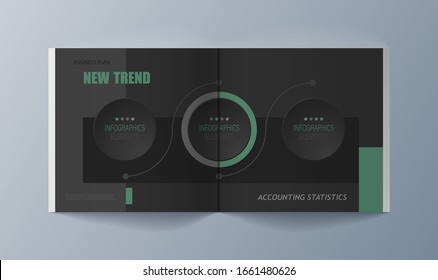 Opened blank book with clipping path. Close up of a blank white book on gradient background. Realistic book or magazine mockup. Cover, page spread. Vector template for business and branding identity