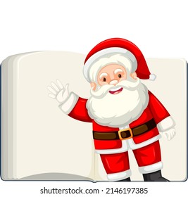 Opened blank book with Santa Claus illustration