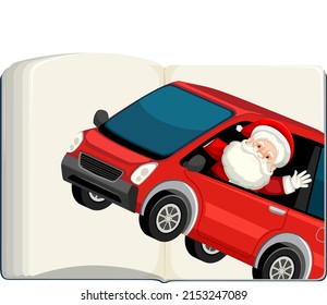 Libro en blanco abierto con Santa Claus en ilustración de coche