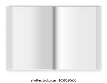 Opened blank book with white paper page design template background