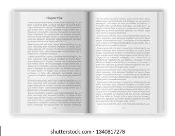 Opened blank book with white paper page design template with text sample background